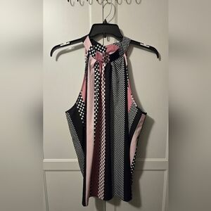 Polka Dot Halter Neck Women Top - Black and Pink Size 4XL (Shein)